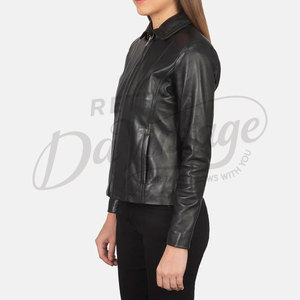 Premium Women Black Real <b>Leather</b> <b>Jacket</b> Classic Shirt Collar Slim Fit Soft Sheepskin Casual Office Wear <b>Leather</b> Coat - Product Image 4
