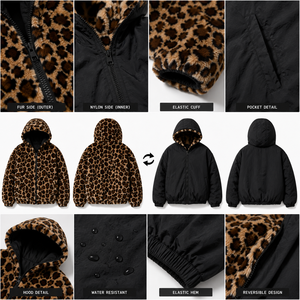 Veste à capuche unisexe oversize réversible en polaire imprimé léopard coupe-vent chaude pour l'hiver, sweat à capuche pour homme coupe droite style streetwear - Product Image 3