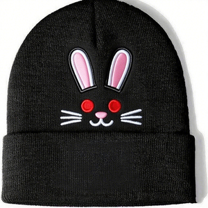 New Custom Classic Knitted 100% <b>Wool</b> Unisex Winter <b>Beanie</b> with Button & Bow - Product Image 1