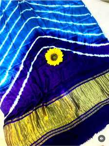 Sari en soie Gajji pure multicolore Leheriya Bandhani, fait main au Rajasthan, sari en soie tie-dye - Product Image 3
