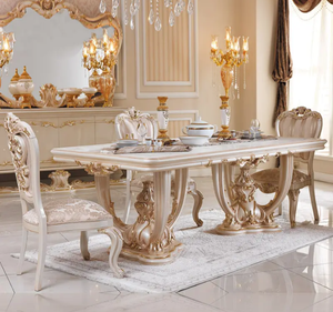 Juego de Comedor Rectangular de Madera de Teca Blanca de Lujo, Tallado Europeo, Estilo Antiguo, Ecológico, Muebles de Comedor para Hotel - Product Image 2