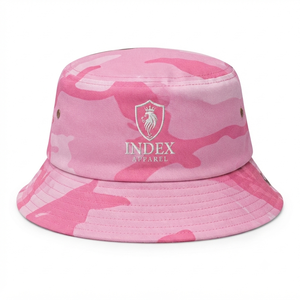 Index Apparel <b>Pink</b> Camouflage <b>Bucket</b> Hat Embroidered Logo Unisex Casual Spring Summer Wear - Product Image 1