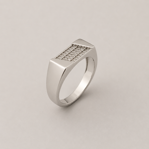 925 Sterling Silver Mens Diamond Three Row Channel <b>Set</b> <b>Ring</b> Geometric Cutout Design High Polish Finish Wedding Party Daily Wear - Product Image 2
