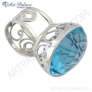 Bague de cocktail classique géométrique pour femme Art Palace, pierre naturelle bleue ovale, plaqué argent 925, bijoux glamour pour soirée - Product Image 2