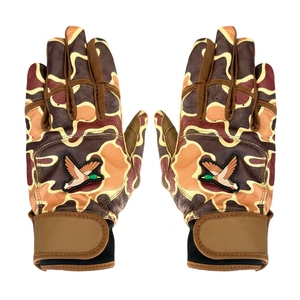 Baseball Batting Gloves Leather Full Finger Pitcher Right-Handed Camouflage <b>Duck</b> Design Non-Slip <b>Hook</b> Loop Closure Outdoor Use - Product Image 1
