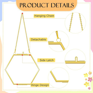 Produit le plus vendu - Cadre photo mural décoratif en métal avec bordure en chaîne, finition dorée, taille personnalisée, verre transparent, décoration suspendue - Product Image 5