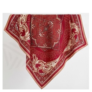 Women's Square <b>Silk</b> Scarf Red Elegant Floral Print Multi-Functional Fashion Accessory All Seasons - Product Image 2