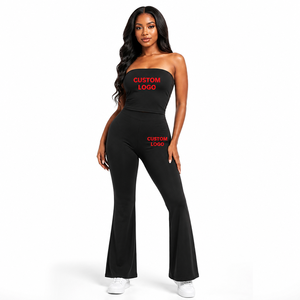 High Quality Strapless Top Legging <b>Set</b> European American Tube Top Yoga Jumpsuit Women Peach Hip Legging Flared Bodysuit 2026 - Product Image 2