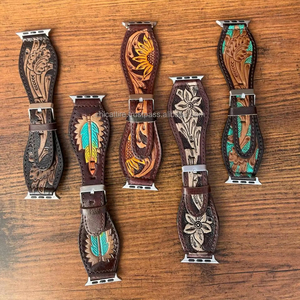 Limited Edition Real Handcrafted Genuine <b>Tooled</b> Leather Compatible Smart Watch Band High Quality Real Leather Custom Unisex Gift - Product Image 4