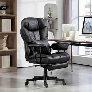 Sedia da Ufficio Direzionale Grande e Alta con Poggiapiedi, Capacità 175 kg, Supporto Lombare, Funzione Reclinabile, Nera, Certificata BIFMA, Girevole in PU - Product Image 2
