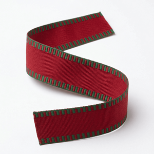 Cinta de grogrén navideña roja y verde de 25 mm de Neelkamal Industries, lazos decorativos tejidos para envolver regalos, festiva, 100 % poliéster - Product Image 1