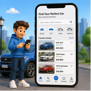 Plateforme mobile d'achat et de vente de voitures avec recherche de véhicules et génération de prospects - Product Image 1