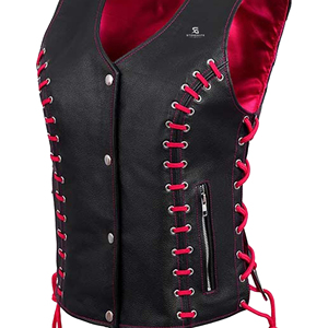 <b>Women</b> Genuine Leather Biker Vest V Neck Sleeveless Slim Fit Motorcycle Outerwear Vintage Casual <b>Waistcoat</b> Fashion Pockets - Product Image 5