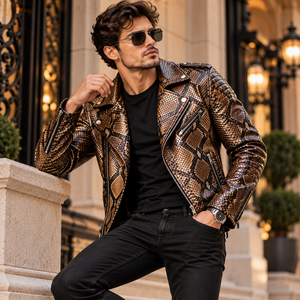 Mens Cow Skin Genuine Leather Breathable Streetwear <b>Biker</b> <b>Jacket</b> Luxury Motorcycle <b>Jacket</b> with Zipper Wholesale - Product Image 5