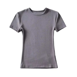Camiseta de Manga Corta para Mujer, Estilo Urbano, Cuello Redondo, Color Sólido, Tejido de Punto, Corte Regular, Informal, Verano, Secado Rápido, Transpirable - Product Image 6