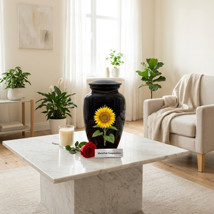 Urna Funeraria de Metal de Alta Calidad, Diseño Girasol, Color Negro, Recipientes Decorativos para Cenizas, Urnas Personalizadas - Product Image 2