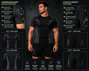 Haut de sport pour homme à manches courtes noir avec empiècements gris, séchage rapide, en Spandex et Polyester - Product Image 4
