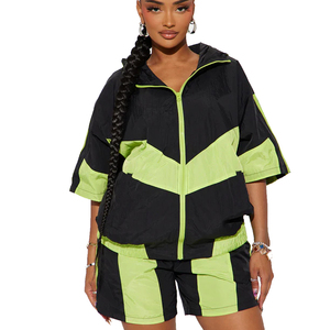 Conjunto Deportivo Corto de Verano para Mujer, con Capucha, Cortavientos, Impresión Digital en Lona, Estilo Único - Product Image 1