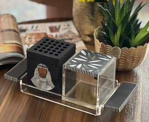 Quemador de incienso de lujo con incrustaciones de madera y acrílico, con diseño geométrico y arte de retrato femenino, difusor de madera aromática para uso en todas las estaciones. - Product Image 6