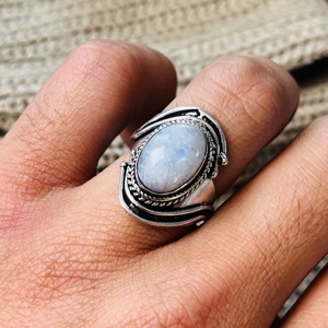 Moonstone <b>Ring</b> <b>Boho</b> Tribal Brass <b>Ring</b> 925 Sterling silver <b>ring</b> Cocktail <b>ring</b> oxidized silver <b>ring</b> for women - Product Image 3