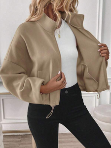 Streetwear Women Sweatshirts Minimalist Brushed Fleece Full Zip Oversized Bomber Jacket Drawcord Hem Custom Logo Hoodies Factory - Product Image 3