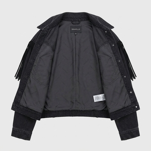 Veste en jean noire personnalisée pour femme, avec broderie à franges, style western, manteau vintage surdimensionné, fabricant OEM ODM - Product Image 5