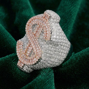 925 Sterling <b>Silver</b> Moissanite Diamond Dollar Sign Cocktail <b>Ring</b> Baguette Cut Rhodium Plated Cluster Hip Hop <b>Statement</b> Jewelry - Product Image 2