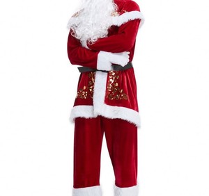 Men Santa Claus Costume Red Velvet With Gold Embroidery White <b>Fur</b> <b>Trim</b> Christmas Outfit Adult Size men santa claus costume - Product Image 4