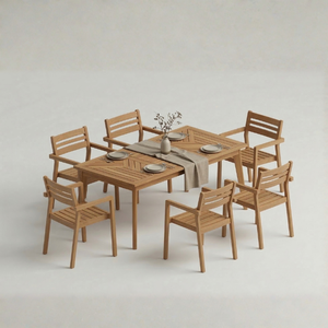 Modern Solid Teak Outdoor <b>Dining</b> Set for Hotel & Villa Use Rectangular Table & <b>4</b> Armchairs with Durable Slat Design - Product Image 2