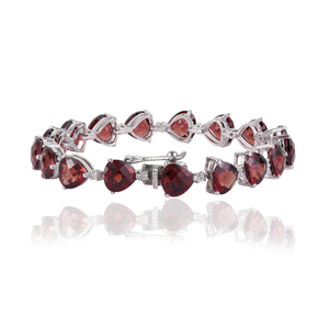Bracelet tennis Sarraf Jewel haut de gamme en argent sterling 925 avec pierres précieuses grenat naturel taille triligne et diamants - Product Image 3