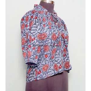 เสื้อคลุมชายหาดผู้หญิงลายดอกไม้สุดน่ารักทันสมัย คอทรงโอ แต่งพู่ แขนครึ่งแขนพองทรงบาน สไตล์ลำลอง เรียบร้อย ซักได้ - Product Image 4