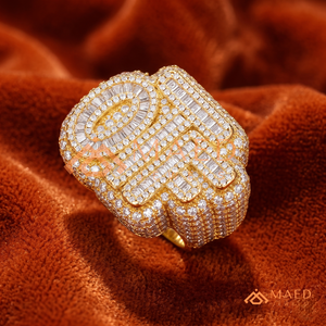 18K Gold Plated OTF Letter <b>Ring</b> <b>for</b> <b>Men</b> Iced Out Moissanite VVS Diamond Hip Hop <b>Ring</b> Baguette Cut Custom Initial Statement <b>Ring</b> - Product Image 3