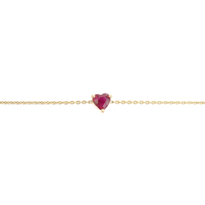 Simple Design Light Weight Heart Shape Ruby Prong Set 14K Real Yellow <b>Gold</b> Solitaire Gemstone Bracelet Birthday Gift For Her - Product Image 3