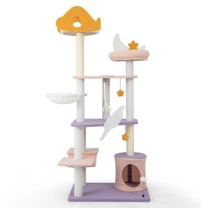 66-Inch Cute <b>Cat</b> <b>Tree</b> with Multi-Level Tall <b>Cat</b> Tower and Sisal Covered <b>Scratching</b> Posts - Product Image 1
