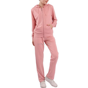 Ensemble de survêtement pour femme avec fermeture éclair, haut et pantalon, couleur unie, logo personnalisé, vente en gros pour la saison hivernale - Product Image 1