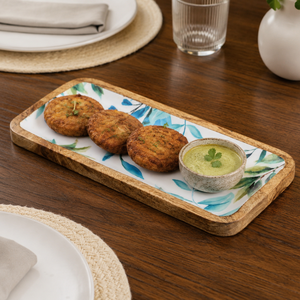 Plateau de service en bois de manguier émaillé de luxe |   Plateau de service rectangulaire décoratif en bois pour table à manger, maison, hôtel - Product Image 5