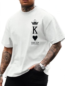 ONETEN APPAREL <b>Men</b> <b>White</b> Oversized <b>Short</b> <b>Sleeve</b> T <b>Shirt</b> Crown Heart Print Streetwear O Neck Tee - Product Image 3