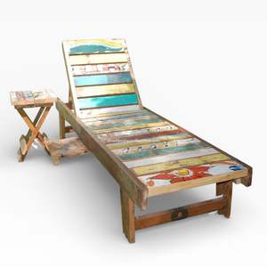 เตียงอาบแดดไม้เรือรีไซเคิลสีธรรมชาติสำหรับริมสระน้ำ ชายหาด รีสอร์ท โรงแรม วิลล่า แบบถอดประกอบได้ - Product Image 1