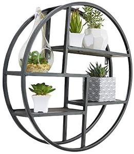 Industrial Round Wall Shelf 4-Tier Metal Iron Frame Wooden Shelves for Living Room Storage Display wall shelf - Product Image 5