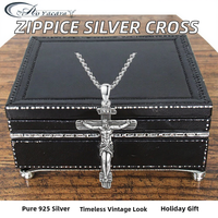ZIPPICE Collier vintage avec crucifix en argent sterling 925, pendentif croix de Jésus, chaîne en acier inoxydable, bijoux catholiques unisexes