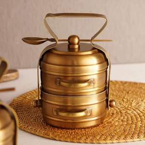 Caja de almacenamiento de especias de latón hecha a mano con asa, contenedor de masala de varios niveles para cocina india, decoración de mesa de comedor, almacenamiento de especias - Product Image 2