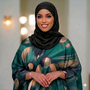 Dirac suisse bleu marine avec imprimé abstrait à bulles argentées |   Robe de cérémonie somalienne haut de gamme - Product Image 5