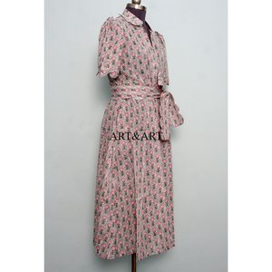 Robe élégante en coton pour femme, style bohème, faite à la main, vintage, tenue d'été florale, tenue de jour, manches courtes, mi-longue, douce, naturelle, décontractée - Product Image 5
