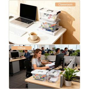 Plastic <b>Storage</b> <b>Bins</b> with <b>Lids</b> 6 Pack 7 Quart Stackable Organizer Totes with Buckle Latches and Handles - Product Image 4