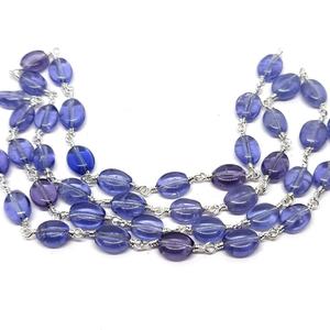 Hidro de tanzanita con cuentas de perlas Cadena De Rosario Forma ovalada Alambre de piedras preciosas lisas Envuelto Cadena plateada para la fabricación de joyas - Product Image 5