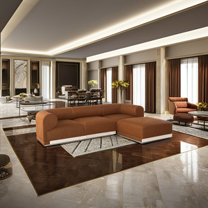 โซฟา 3 ที่นั่งพร้อมออตโตมัน ดีไซน์ทรงกลม โซฟาห้องนั่งเล่นทันสมัยพร้อมที่นั่งแสนสบายและงานตกแต่งหุ้มเบาะอย่างมีสไตล์ - Product Image 1