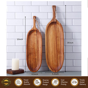 Assiettes de service ovales en bois de qualité supérieure avec poignée, grand plateau à apéritifs, ensemble petit et grand, assiettes en bois d'acacia - Product Image 3