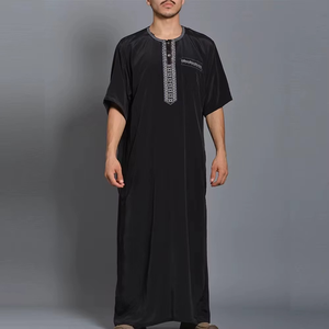 Wholesale Premium Cotton Stand Collar Modest Men's <b>Islamic</b> Eid Plus Size Loose Fit Floor Length Short Sleeve Quick Dry - Product Image 3