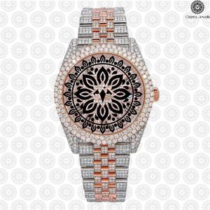Charm Jewells Montre pour homme en acier inoxydable, or rose, incrustée de diamants, analogique, mécanique, cadran de 40 mm, fermoir pliant de luxe à la mode - Product Image 2