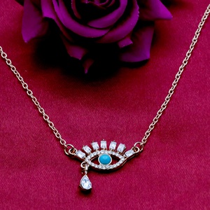 Collar Colgante de Plata de Ley 925 Bañado en Oro Rosa con Circonitas Baguette y Turquesa Ojo Turco, Venta al por Mayor, Memoria Jewels - Product Image 4